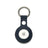 Navy epsom leather Apple AirTag holder on a white background