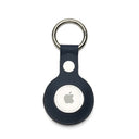 Navy epsom leather Apple AirTag holder on a white background