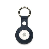 Navy epsom leather Apple AirTag holder on a white background