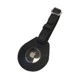 Black pebble leather airtag case with strap on a white background