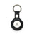 Black textured leather AirTag keychain with metal ring, sleek Apple tracker accessory for keys