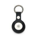 Black textured leather AirTag keychain with metal ring, sleek Apple tracker accessory for keys