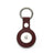 Burgundy leather airtage keychain with Apple logo on a white background