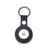 Navy blue leather airtag keychain with Apple logo on a white background