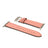 Pink leather watch strap with silver buckle on a white background
