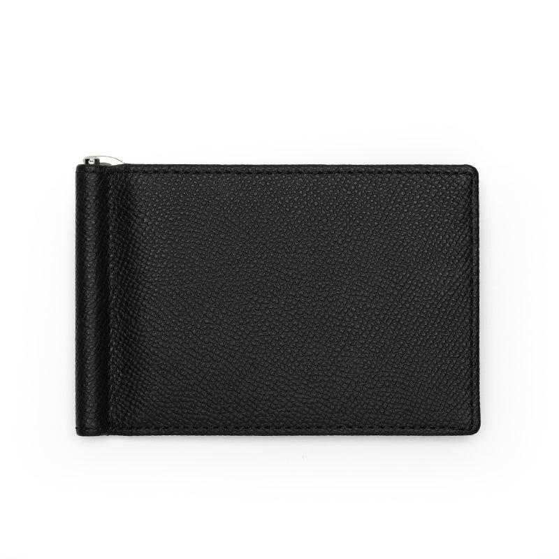 Black leather money clip card wallet on a white background