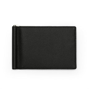 Black leather money clip card wallet on a white background