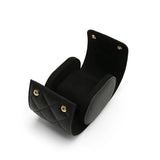 Handcrafted opened leather travel watch roll with internal suede pillow and gold snaps