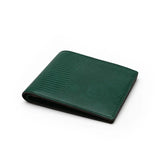 Green lizard pattern leather wallet on a white background
