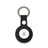 Black pebble leather airtag cover with Apple logo on a white background