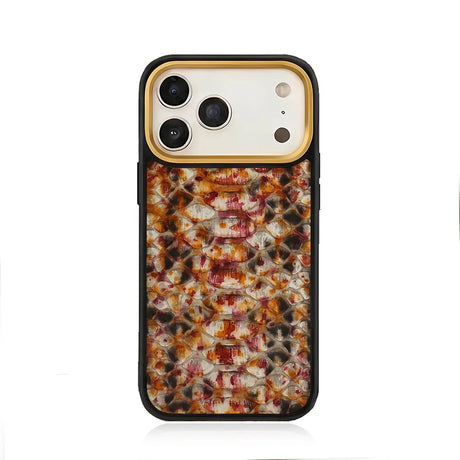 Mottled Rust Python Skin leather phone case for iPhone 17 Pro with white background