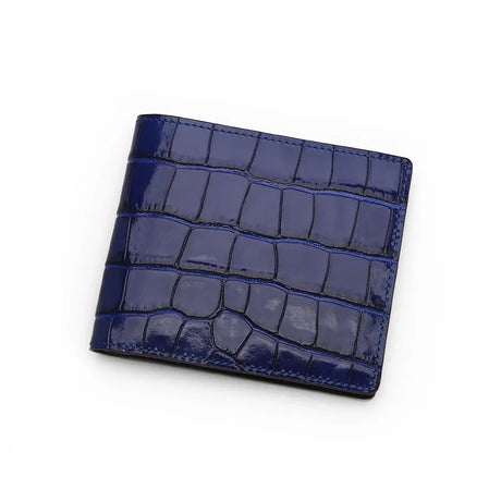 Blue crocodile pattern bifold wallet on a white background