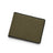 Green canvas wallet with black leather border on a white background