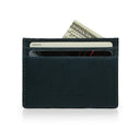 navy blue buttero leather card case with brand name HIRAM BERON on it