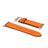 Orange leather watch strap with silver buckle on a white background