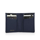 Navy leather slim wallet with card slots on a white background