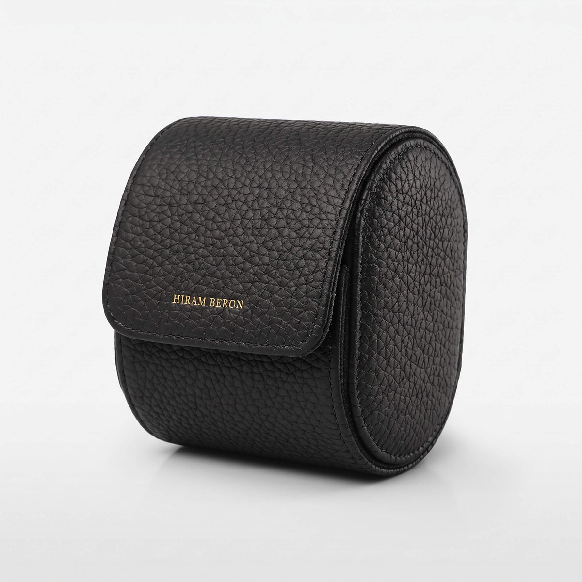 black pebble leather watch roll case