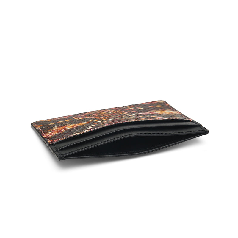 Card Case - Mottled Rust Python from Italy and Black Smooth Leather