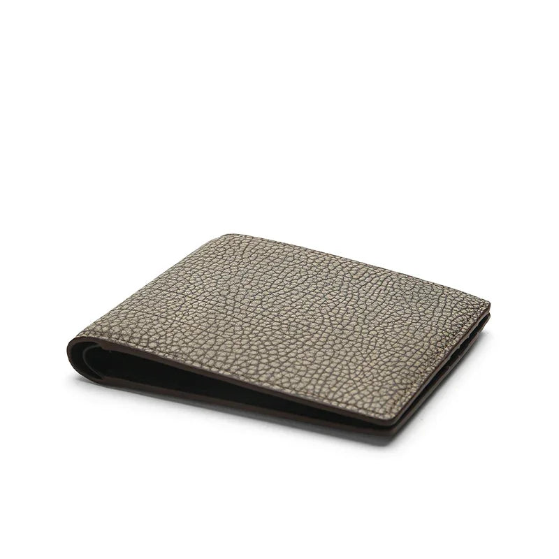 close-up of the edge of the pebble leather wallet