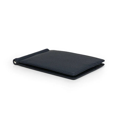 detail of the edge for the navy blue money clip card wallet
