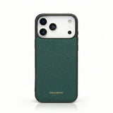 green pebble leather iphone 17 pro max case with white background