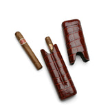 Luxury crocodile leather cigar case with two cigars, premium travel humidor accessory