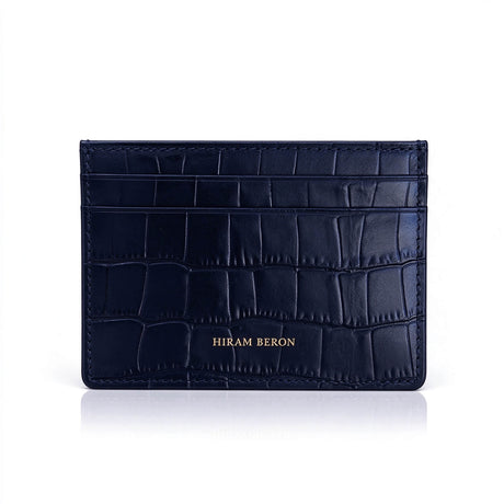 navy blue crocodile pattern leather card holder
