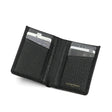 Black pebble slim leather wallet with card slots on a white background