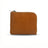 Tan full grain  leather coin wallet with a zipper on a white background