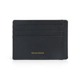 Black epsom leather cardholder with 'Hiram Beron' branding on a white background