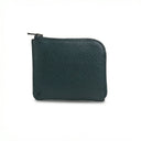 Dark green leather coin wallet with a zipper on a white background
