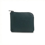 Dark green leather coin wallet with a zipper on a white background