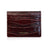Burgundy crocodile-patterned cardholder with 'Hiram Beron' branding on a white background
