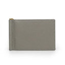 light grey leather wallet with money clip on a white background