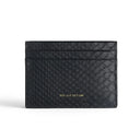 Black python card holder with brand name on a white background