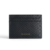 Black python card holder with brand name on a white background