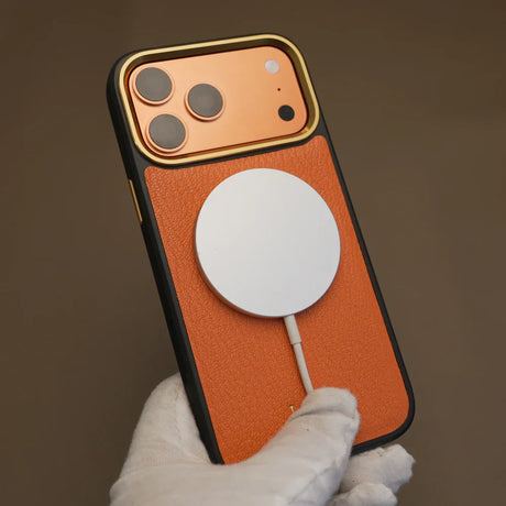 magsafe on a orange France goat skin iphone 17 pro max case