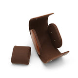 Opened vegetable tanned leather watch roll in dark brown with matching cushion for wholesale