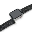 Smartwatch with a black aligator leather strap on a white background