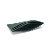 Close-up of top pocket for green leather card holder