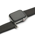 Smartwatch with a black leather strap on a white background