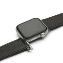 Smartwatch with a black leather strap on a white background