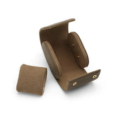 Opened pebble grain leather watch roll in etoupe with matching cushion for wholesale.