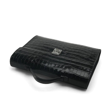 Black crocodile pattern leather business folios on a white background