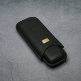Black textured leather eyeglass case with gold plaque, luxury accessory for men
