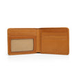 tan leather wallet open on a white background