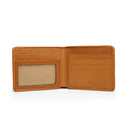 tan leather wallet open on a white background