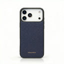 blue pebble leather iphone case with black edge