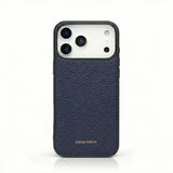 blue pebble leather iphone case with black edge