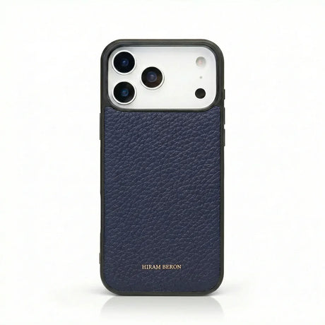 blue pebble leather iphone case with black edge